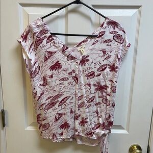 Anthropologie Ivory and Maroon Patterned Blouse